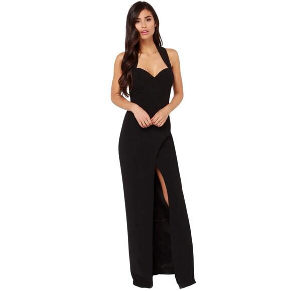 Bariano Black Maxi Cocktail Formal Dress Size S Black High Slit Sweatheart Neck - Picture 1 of 16